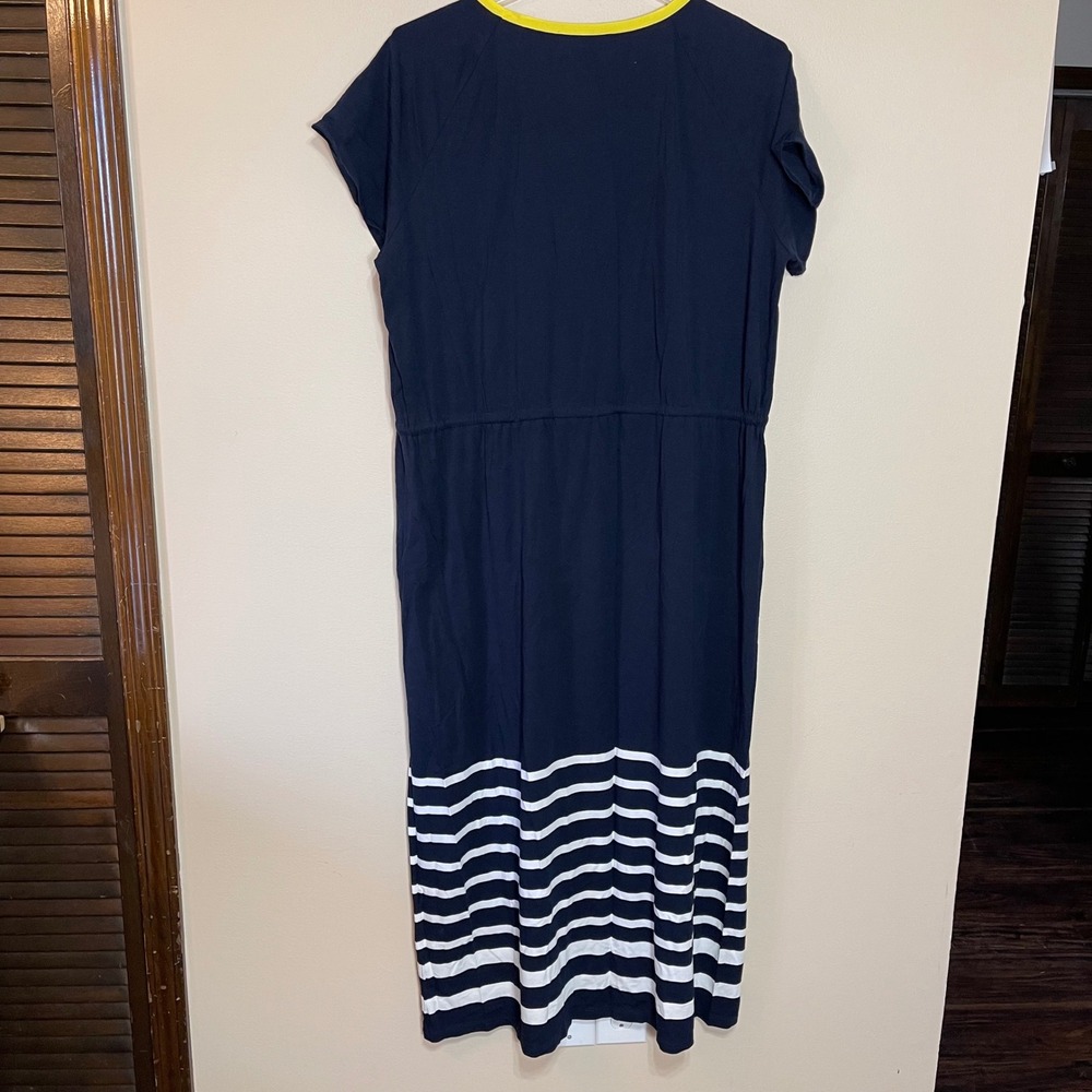Jones New York Navy Midi Dress with Yellow Trim and White Stripes - Picture 2 of 9
